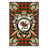 Pollock Modern Tartan Crest Black Garden Flag - Gold Thistle Style