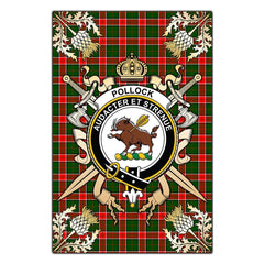 Pollock Modern Tartan Crest Black Garden Flag - Gold Thistle Style