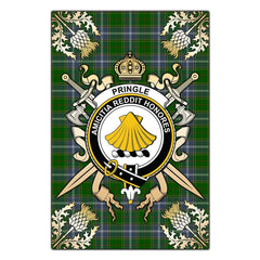 Pringle Tartan Crest Black Garden Flag - Gold Thistle Style