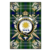 Purves Tartan Crest Black Garden Flag - Gold Thistle Style
