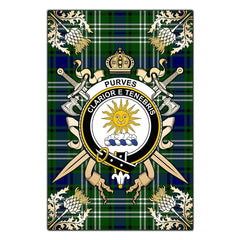 Purves Tartan Crest Black Garden Flag - Gold Thistle Style
