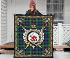 Farquharson Ancient Tartan Crest Premium Quilt - Celtic Thistle Style