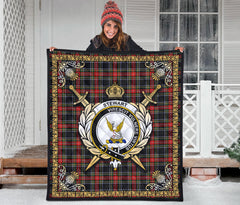 Stewart Black Tartan Crest Premium Quilt - Celtic Thistle Style