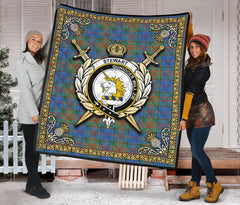 Stewart of Appin Hunting Ancient Tartan Crest Premium Quilt - Celtic Thistle Style