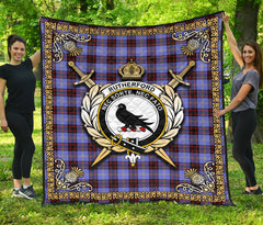 Rutherford Tartan Crest Premium Quilt - Celtic Thistle Style