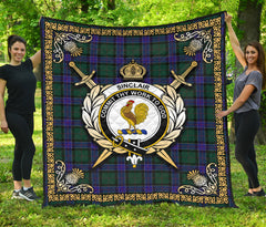 Sinclair Hunting Modern Tartan Crest Premium Quilt - Celtic Thistle Style