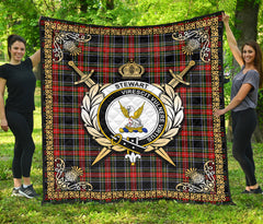 Stewart Black Tartan Crest Premium Quilt - Celtic Thistle Style