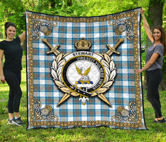 Stewart Muted Blue Tartan Crest Premium Quilt - Celtic Thistle Style