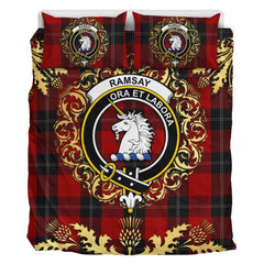 Ramsay Red Tartan Crest Bedding Set - Golden Thistle Style