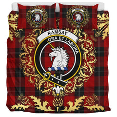 Ramsay Red Tartan Crest Bedding Set - Golden Thistle Style