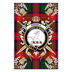Riddell Tartan Crest Black Garden Flag - Gold Thistle Style