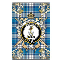 Roberton Tartan Crest Black Garden Flag - Gold Thistle Style