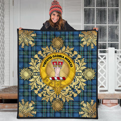 Robertson Hunting Ancient Tartan Crest Premium Quilt - Gold Thistle Style