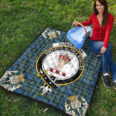 Robertson Hunting Ancient Tartan Crest Premium Quilt - Gold Thistle Style
