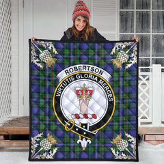 Robertson Hunting Modern Tartan Crest Premium Quilt - Gold Thistle Style