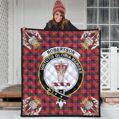 Robertson Modern Tartan Crest Premium Quilt - Gold Thistle Style