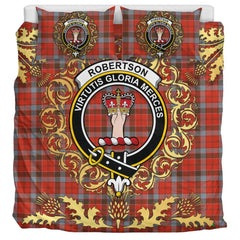 Robertson Weathered Tartan Crest Bedding Set - Golden Thistle Style