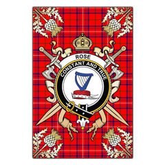 Rose Modern Tartan Crest Black Garden Flag - Gold Thistle Style