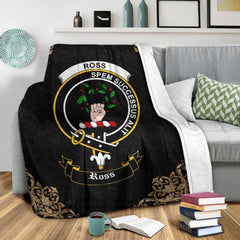 Ross Crest Tartan Premium Blanket Black