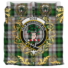 Ross Arisaid Tartan Crest Bedding Set - Golden Thistle Style