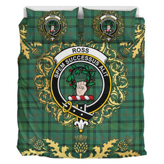 Ross Hunting Ancient Tartan Crest Bedding Set - Golden Thistle Style