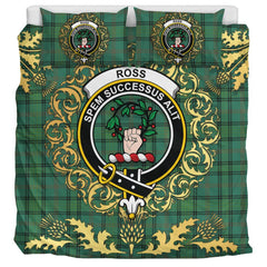 Ross Hunting Ancient Tartan Crest Bedding Set - Golden Thistle Style