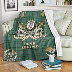 Ross Hunting Ancient Tartan Gold Courage Symbol Blanket