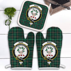 Ross Hunting Modern Tartan Crest Oven Mitt And Pot Holder (2 Oven Mitts + 1 Pot Holder)