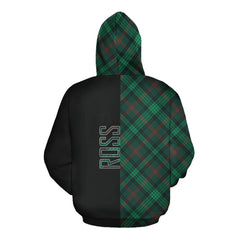 Ross Hunting Modern Tartan Hoodie Half of Me - Cross Style