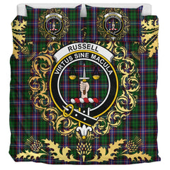Russell Tartan Crest Bedding Set - Golden Thistle Style