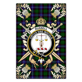 Russell Modern Tartan Crest Black Garden Flag - Gold Thistle Style