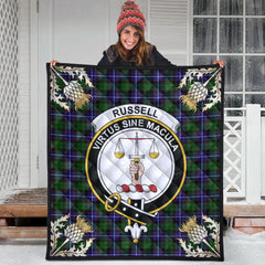 Russell Modern Tartan Crest Premium Quilt - Gold Thistle Style