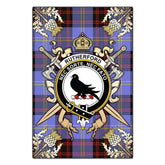 Rutherford Tartan Crest Black Garden Flag - Gold Thistle Style