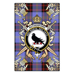 Rutherford Tartan Crest Black Garden Flag - Gold Thistle Style