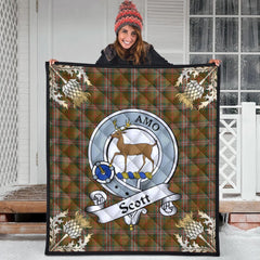 Scott Brown Modern Tartan Crest Premium Quilt - Gold Thistle Style