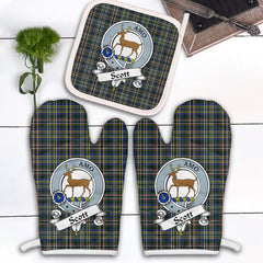 Scott Green Modern Tartan Crest Oven Mitt And Pot Holder (2 Oven Mitts + 1 Pot Holder)