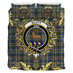 Scott Green Modern Tartan Crest Bedding Set - Golden Thistle Style