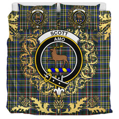 Scott Green Modern Tartan Crest Bedding Set - Golden Thistle Style