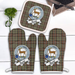 Scott Green Weathered Tartan Crest Oven Mitt And Pot Holder (2 Oven Mitts + 1 Pot Holder)