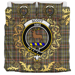 Scott Green Weathered Tartan Crest Bedding Set - Golden Thistle Style