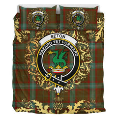 Seton Hunting Tartan Crest Bedding Set - Golden Thistle Style