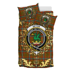 Seton Hunting Modern Tartan Crest Bedding Set - Golden Thistle Style