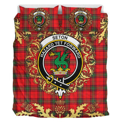Seton Modern Tartan Crest Bedding Set - Golden Thistle Style