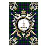 Shaw Modern Tartan Crest Black Garden Flag - Gold Thistle Style