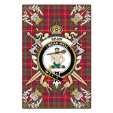 Shaw Red Modern Tartan Crest Black Garden Flag - Gold Thistle Style