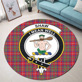 Shaw Red Modern Tartan Crest Round Rug
