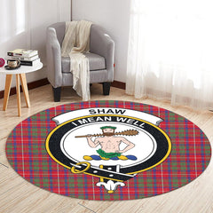 Shaw Red Modern Tartan Crest Round Rug