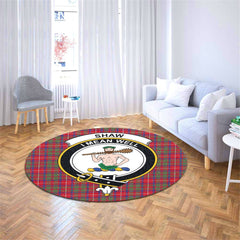 Shaw Red Modern Tartan Crest Round Rug