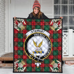 Stewart Atholl Modern Tartan Crest Premium Quilt - Gold Thistle Style