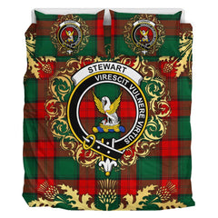 Stewart Atholl Modern Tartan Crest Bedding Set - Golden Thistle Style